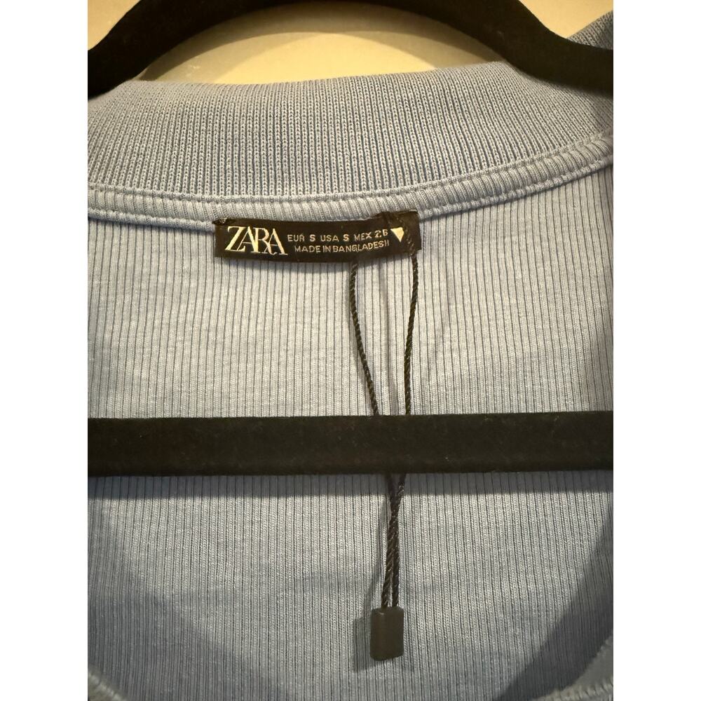 ZARA Ribbed Collared Long Sleeve Cropped Top - Picture 2 of 4